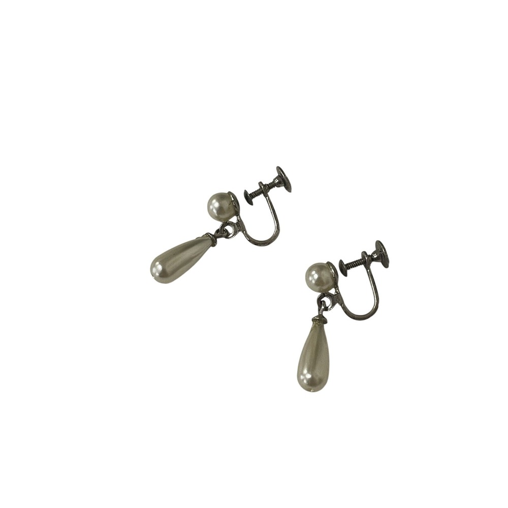 Pearl Drop Earrings Vintage Style‎ Screw Back Faux Pearls Dangle